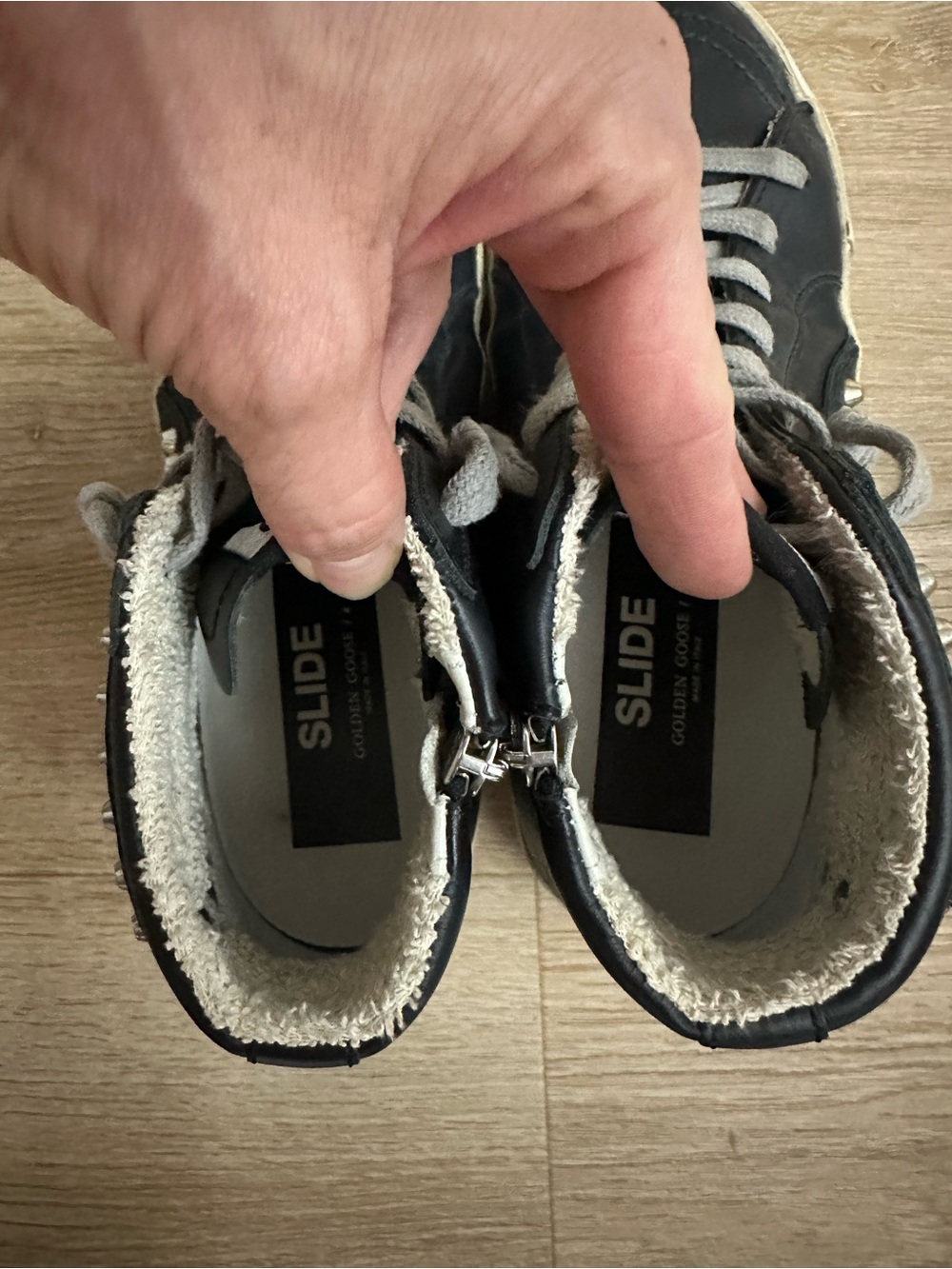 Golden Goose Slide Black Studs High Top Sneakers EU 37 US 7 Calfskin Leather - Picture 8 of 12